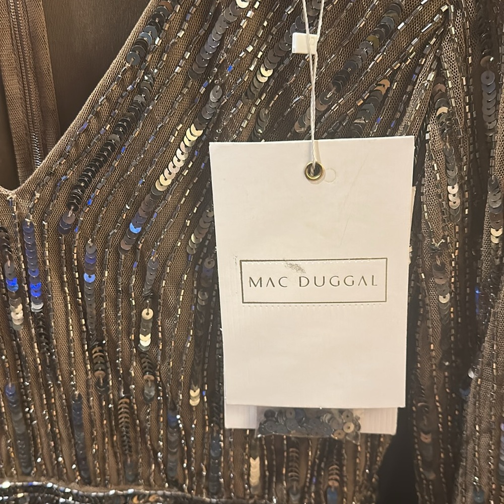 Mac Duggal Bronze Sequin V-Neck Long Sleeve Midi Dress - Picture 4 of 4